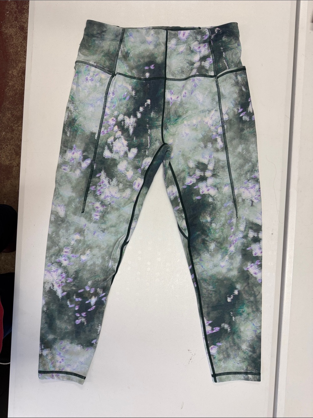 Sweaty Betty Green and Lavender Marble-Print High-Waist Leggings
